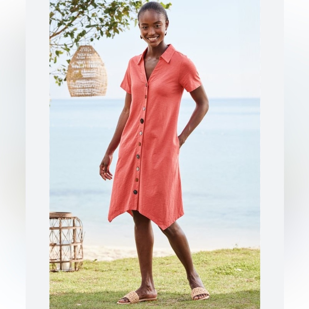 Soft Surroundings Danielle Button Dress Pockets Coral Petite Small